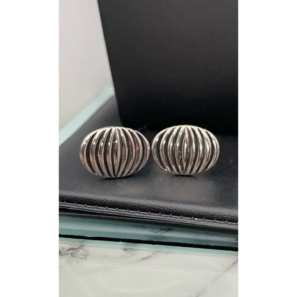 Vintage Lot Of 2 Pair Of Silver Tone And Black Enamel Cuff Links‎ Oval & Square